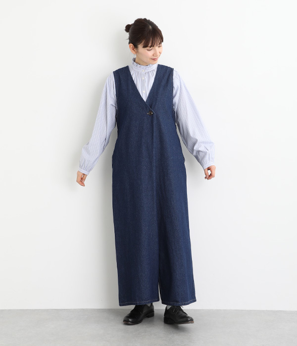 デニムアシメサロペパンツ(B・インディゴ)