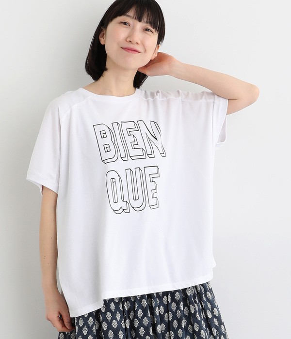 良質天竺変形ワイドロゴプリントＴシャツ　BIENQUE(ホワイト)