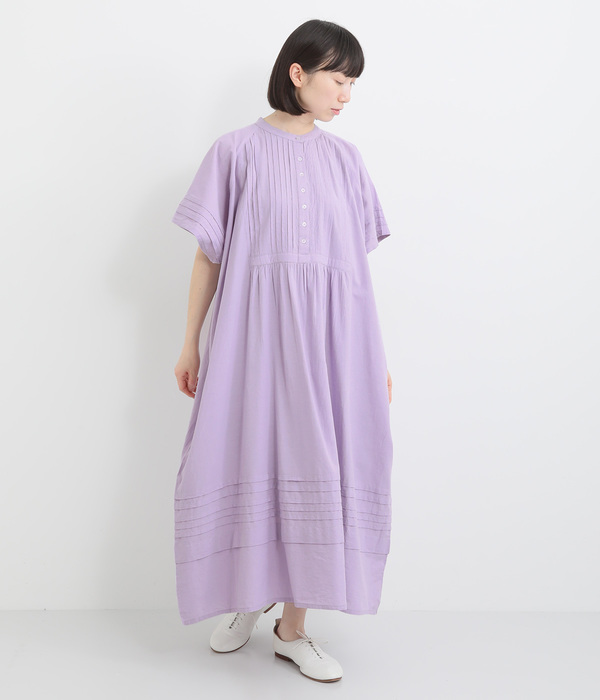 シャンブレー 半袖ピンタックワンピース(A・パープル)