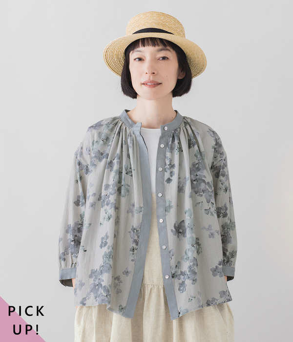 【別注】コットンぼかし花柄ブラウス(B・グレー)