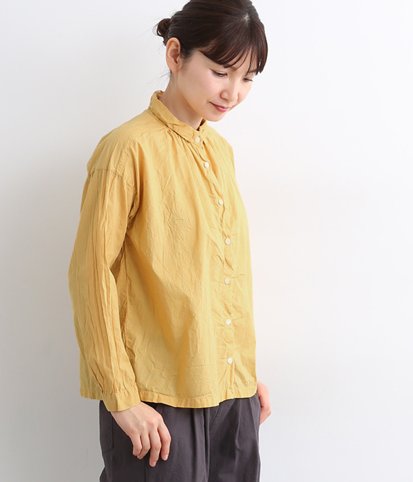 コットンローン日本製品染シャツブラウス(B・ソフトイエロー)