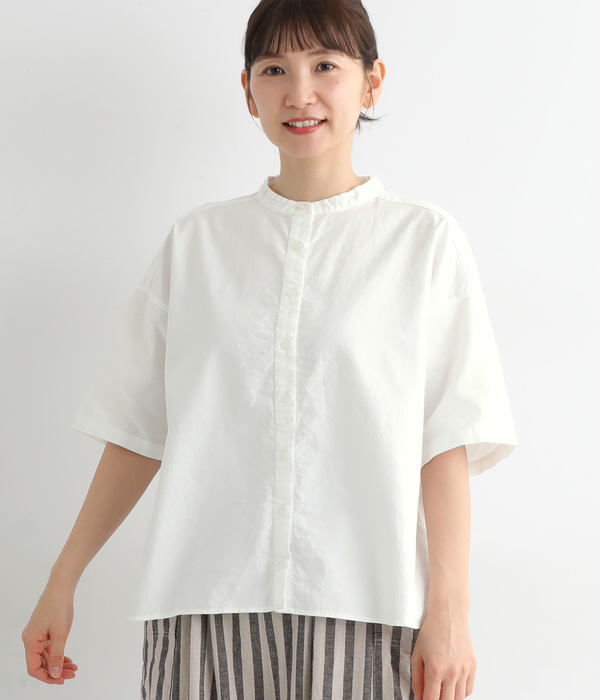 オックス日本製品染め5分袖ワイドシャツ(ホワイト)