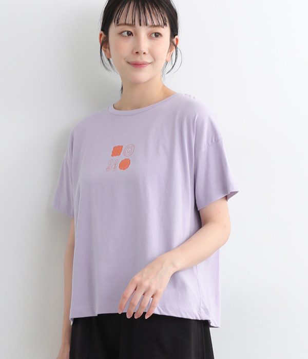 コットン天竺　プリントTシャツ　まるしかく(B・ラベンダー)