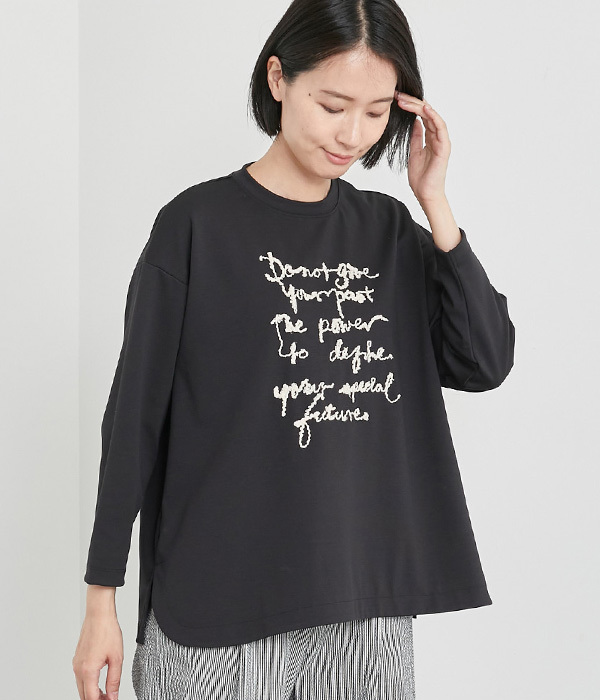 刺繍ロングTシャツ(B・ブラック)