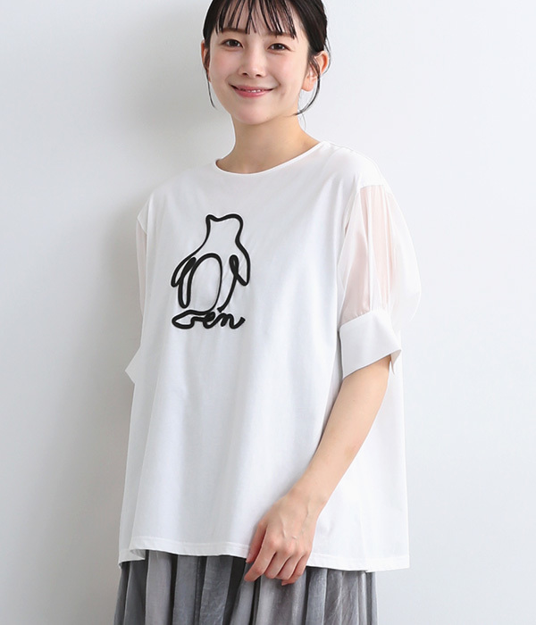 コットン天竺コード刺繍Tシャツ(A・オフホワイト)