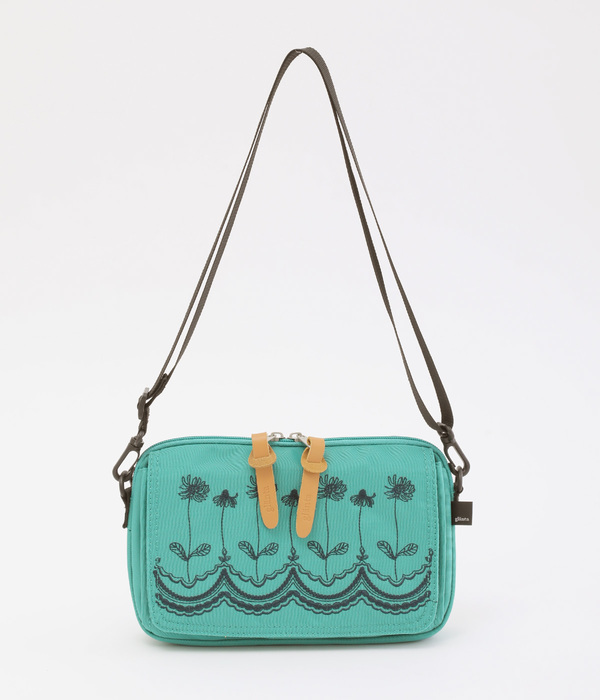 ｢glanta｣フラワースカラップ刺繍ウォレットショルダーバッグ(A・グリーン)