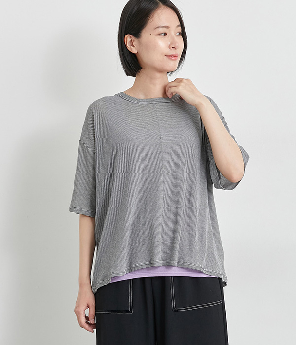コットンTシャツ＆タンクトップセット(D・ラベンダー×ボーダー)