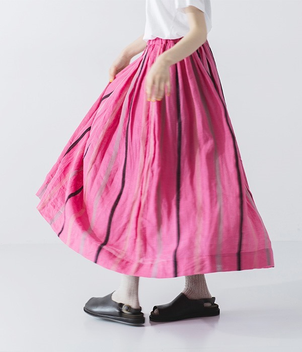 リネンドビーストライプスカート(ピンク)｜ICHI Antiquites（イチアンティークス）のスカート通販 ナチュラン