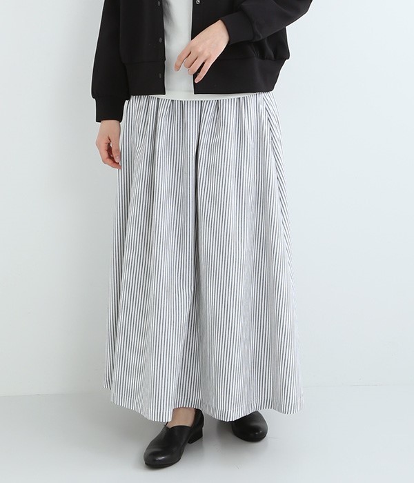 ストライプボリュームギャザースカート(A・ホワイト×ブラック)