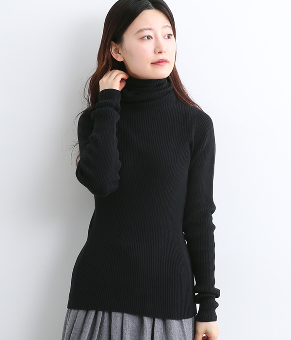 RIB JAPAN WHOLE GARMENT　タートルネックプルオーバー(C・ブラック)