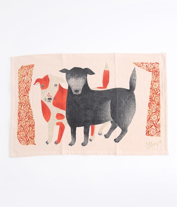 MiW　ティータオル(C・イヌ　黒犬チョークと赤斑点犬のテン)