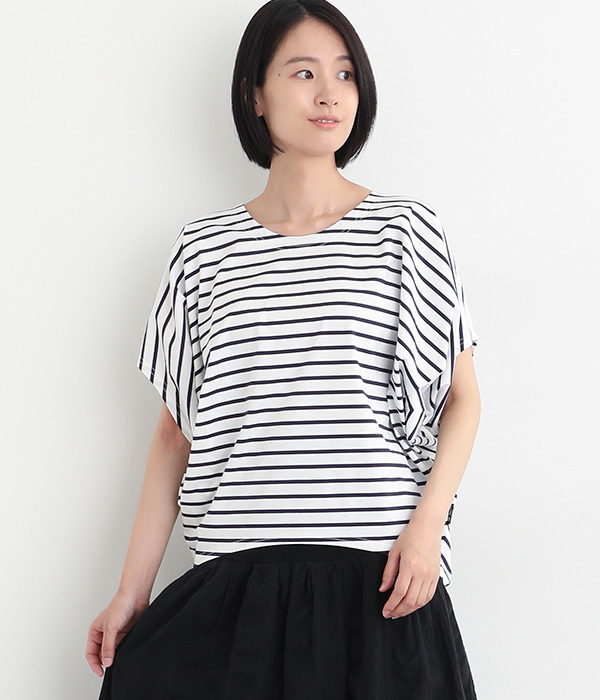 コットンULTIMAボーダードルマンTシャツ(A・ホワイト×ネイビー)