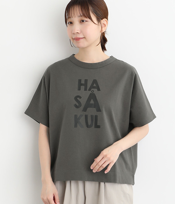 Clocheコットン前後ロゴプリントTシャツ(C・ダークグレー)