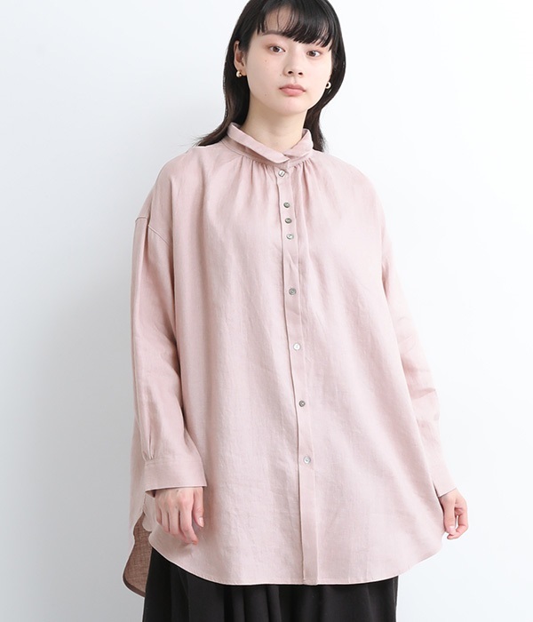 フレンチリネンギャザーチュニックシャツ(B・ピンク)