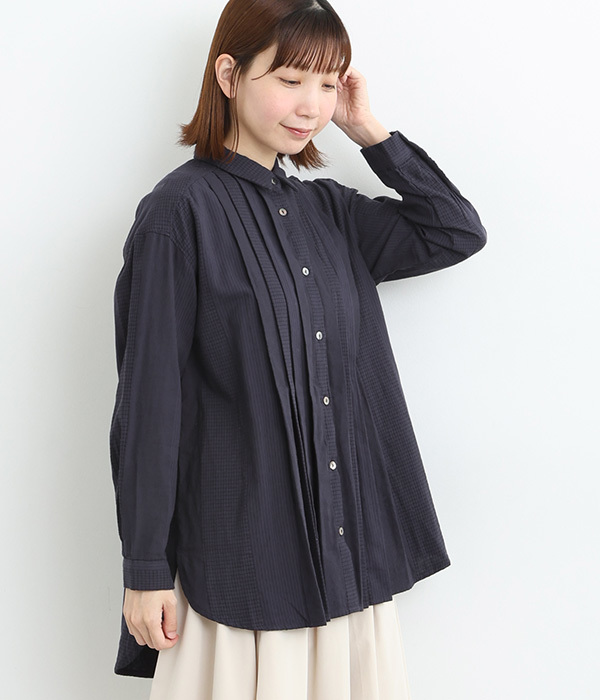 コットンダブルガーゼタックロングシャツ(C・ネイビー)