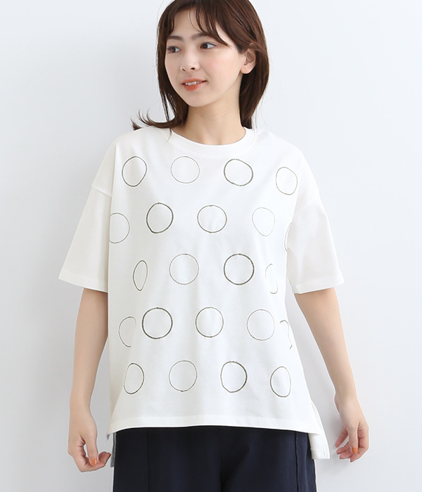 ドット刺繍Tシャツ(A・オフホワイト)