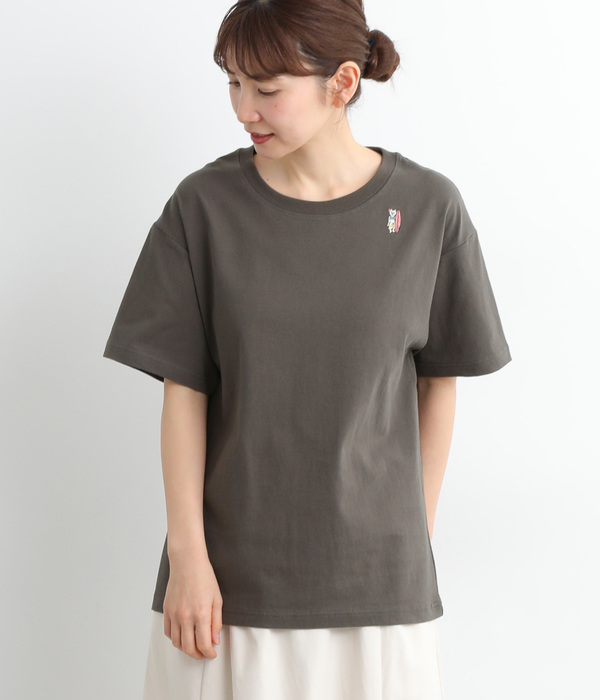 USAコットンワンポイント刺繍ボックスTシャツ(C・チャコール)