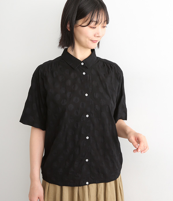 塩縮ドットプリントシャツ(B・ブラック)