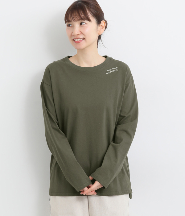 USAコットン刺繍ワイドロングTシャツ(C・ダークグレー)