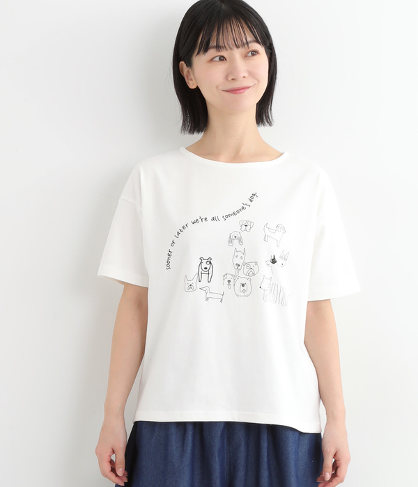 コットン天竺らくがきワンコ幅広プルオーバー(A・オフ)