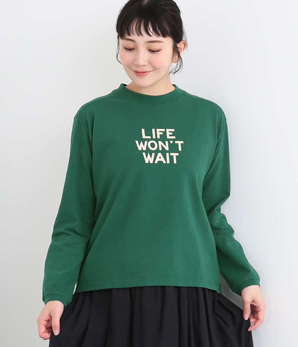 コットン ヨークプリントプルオーバー(LIFE WON'T WAIT)(C・グリーン)