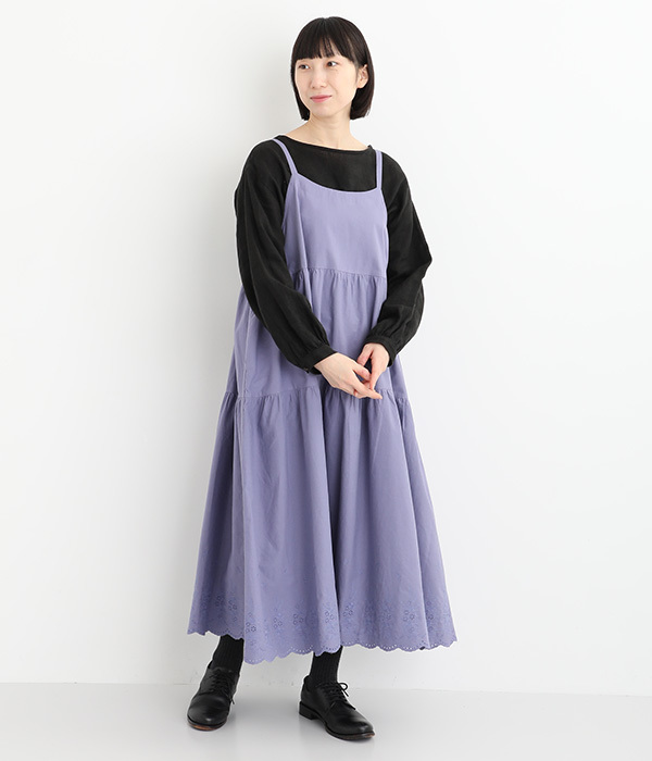 コットンツイル　スカラ刺繍キャミワンピース(B・ラベンダー)