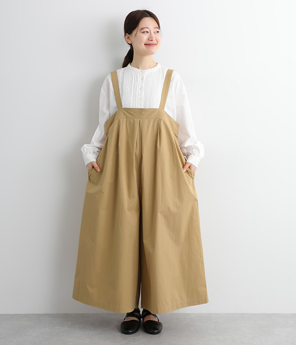 コットンツイルタック使いサロペットパンツ(A・ベージュ)