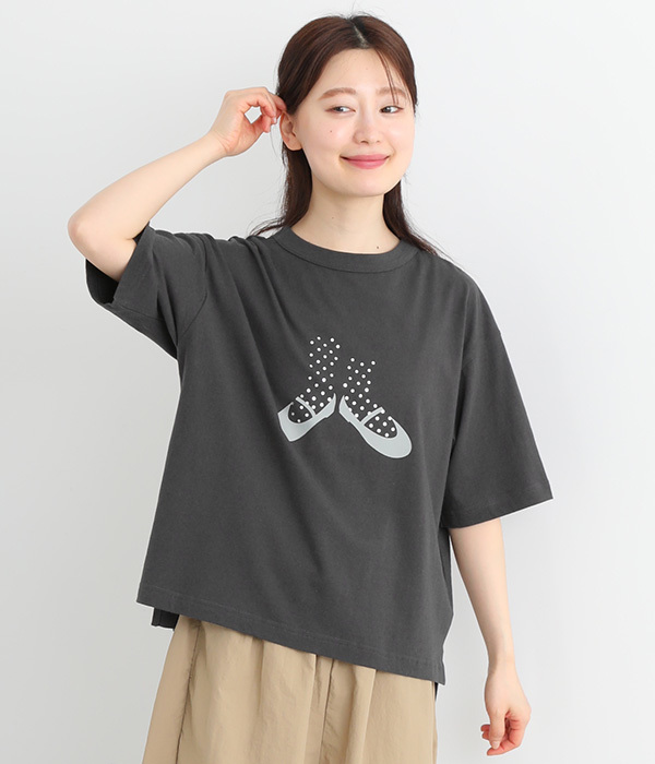 ラフィ天竺ワイドTシャツ　ソックス箔プリント(C・スミクロ)