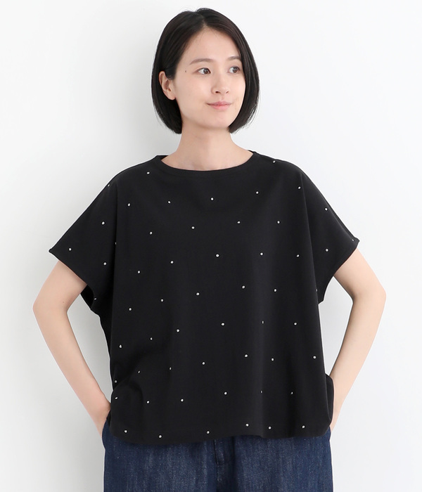 部分ラメ刺繍フレンチスリーブワイドプルオーバー(B・ブラック)