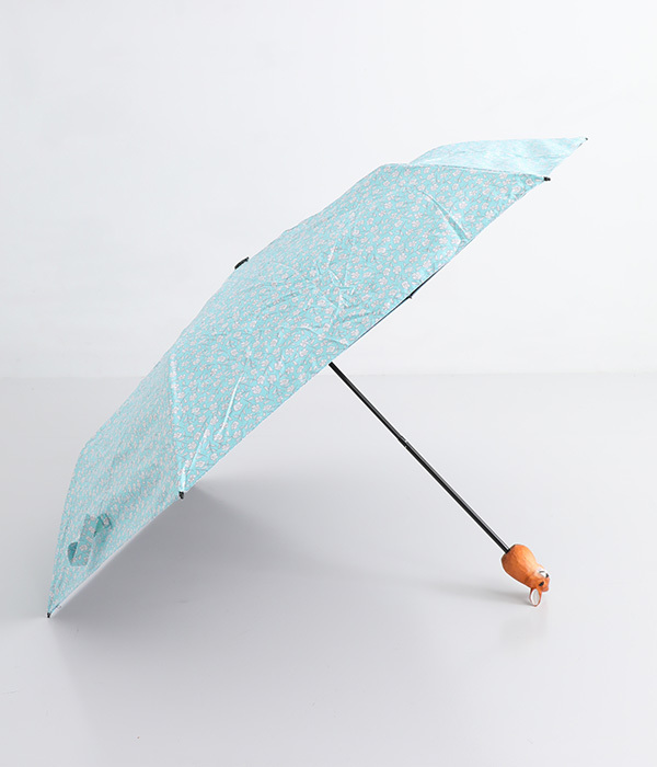 木彫り動物の日傘(A・ウサギ×小花ブルー)