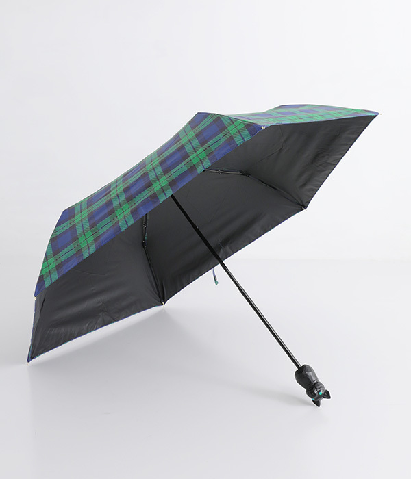 木彫り動物の晴雨兼用折りたたみ傘(J・ネコ×ブラックウォッチ)