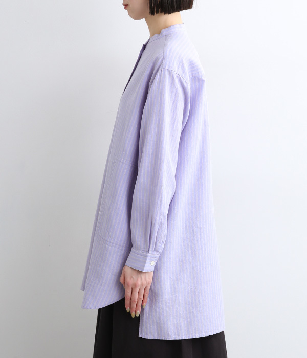 コットンシルクガーゼロングシャツ(A・ブルー系ストライプ)