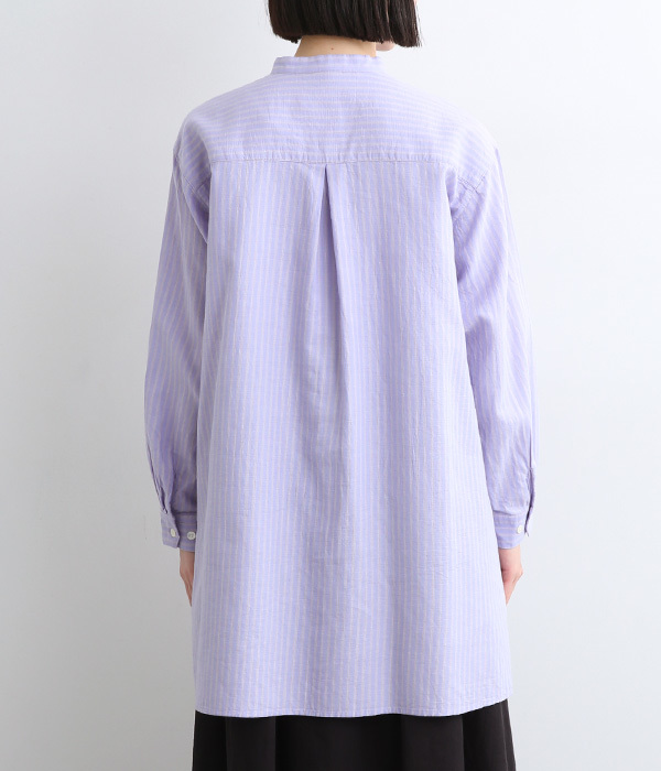 コットンシルクガーゼロングシャツ(A・ブルー系ストライプ)