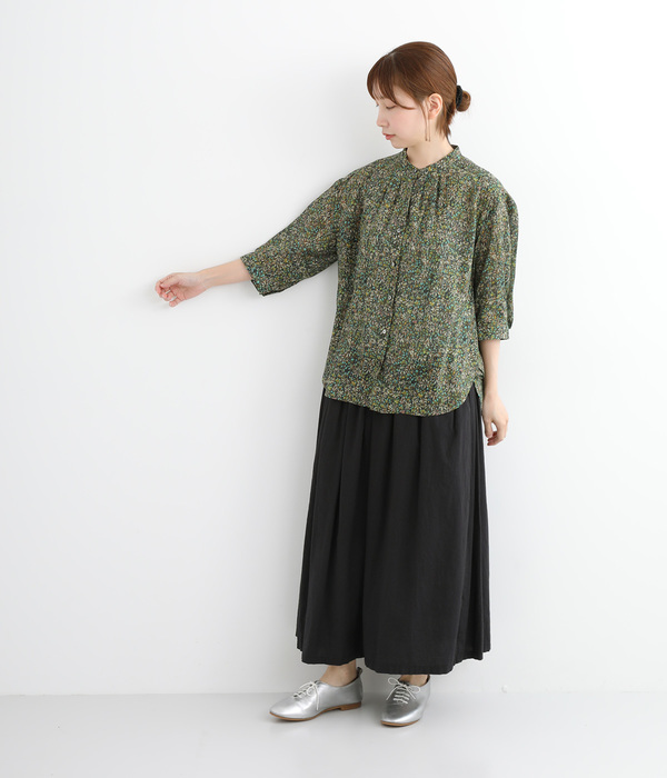 コットンスタンドカラーシャツ(D・カーキ系)