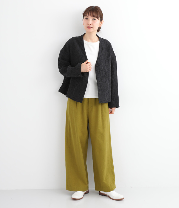 製品洗いコットンリネン　ワンタックパンツ(B・ピスタチオ)