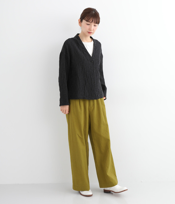 製品洗いコットンリネン　ワンタックパンツ(B・ピスタチオ)