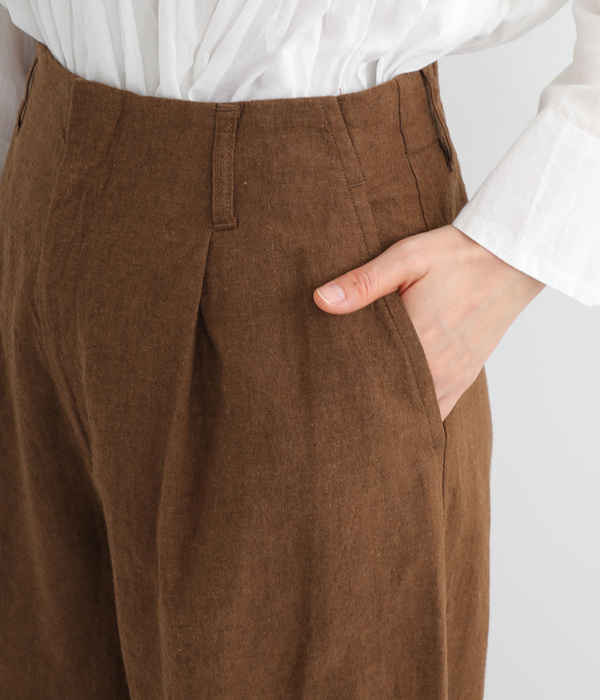 製品洗いコットンリネン　ワンタックパンツ(B・ピスタチオ)