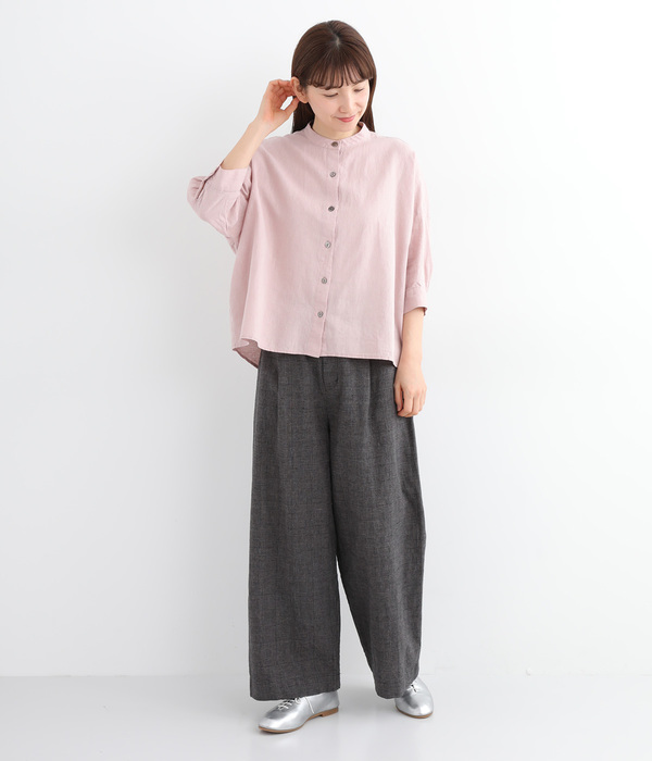 製品洗いコットンリネン　ワンタックパンツ(E・グレンチェック)