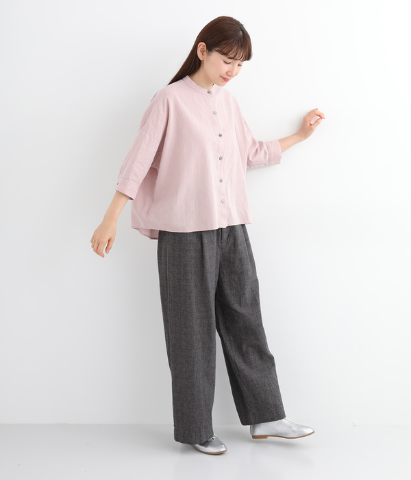 製品洗いコットンリネン　ワンタックパンツ(E・グレンチェック)