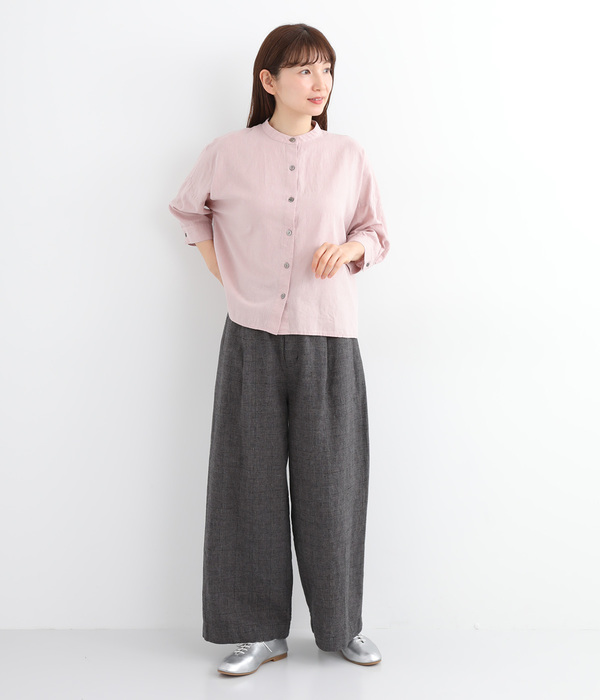 製品洗いコットンリネン　ワンタックパンツ(E・グレンチェック)