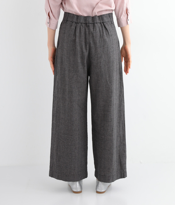 製品洗いコットンリネン　ワンタックパンツ(E・グレンチェック)