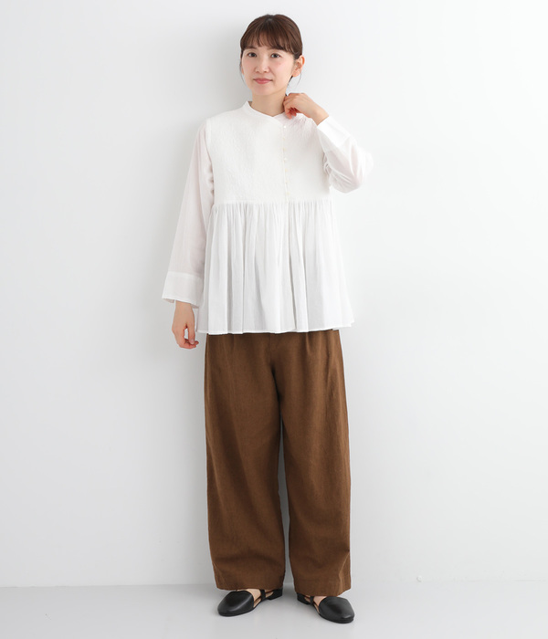 製品洗いコットンリネン　ワンタックパンツ(E・グレンチェック)