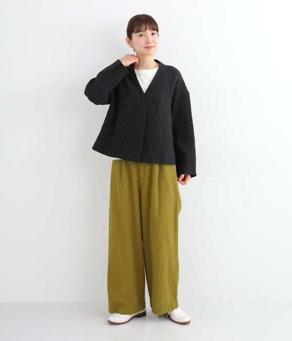 製品洗いコットンリネン　ワンタックパンツ(E・グレンチェック)