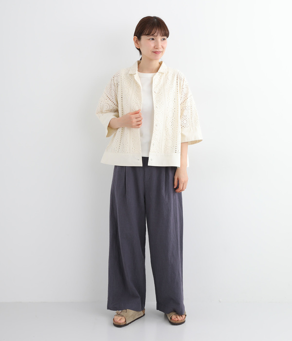 製品洗いコットンリネン　ワンタックパンツ(E・グレンチェック)
