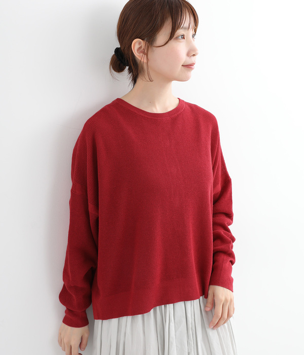 コットンリネンワッフル編み2wayカーディガン(B・レッド)