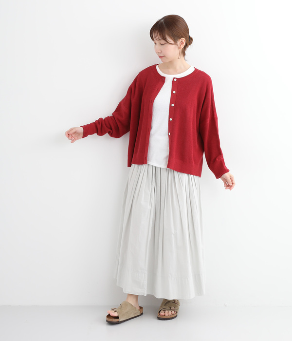 コットンリネンワッフル編み2wayカーディガン(B・レッド)