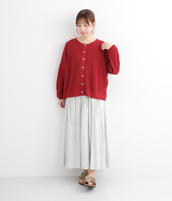 コットンリネンワッフル編み2wayカーディガン(B・レッド)