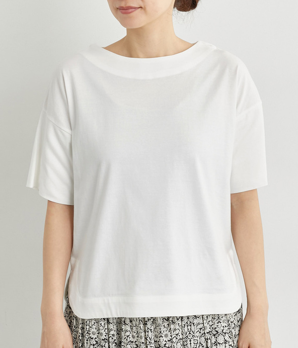 天竺ボーダードロップショルダーTシャツ(A・オフシロ)