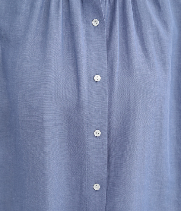 製品洗い リネン混フレンチスリーブシャツ(B・ブルー)