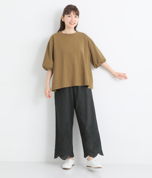 コットンリネン スカラップパンツ(B・ブラック)